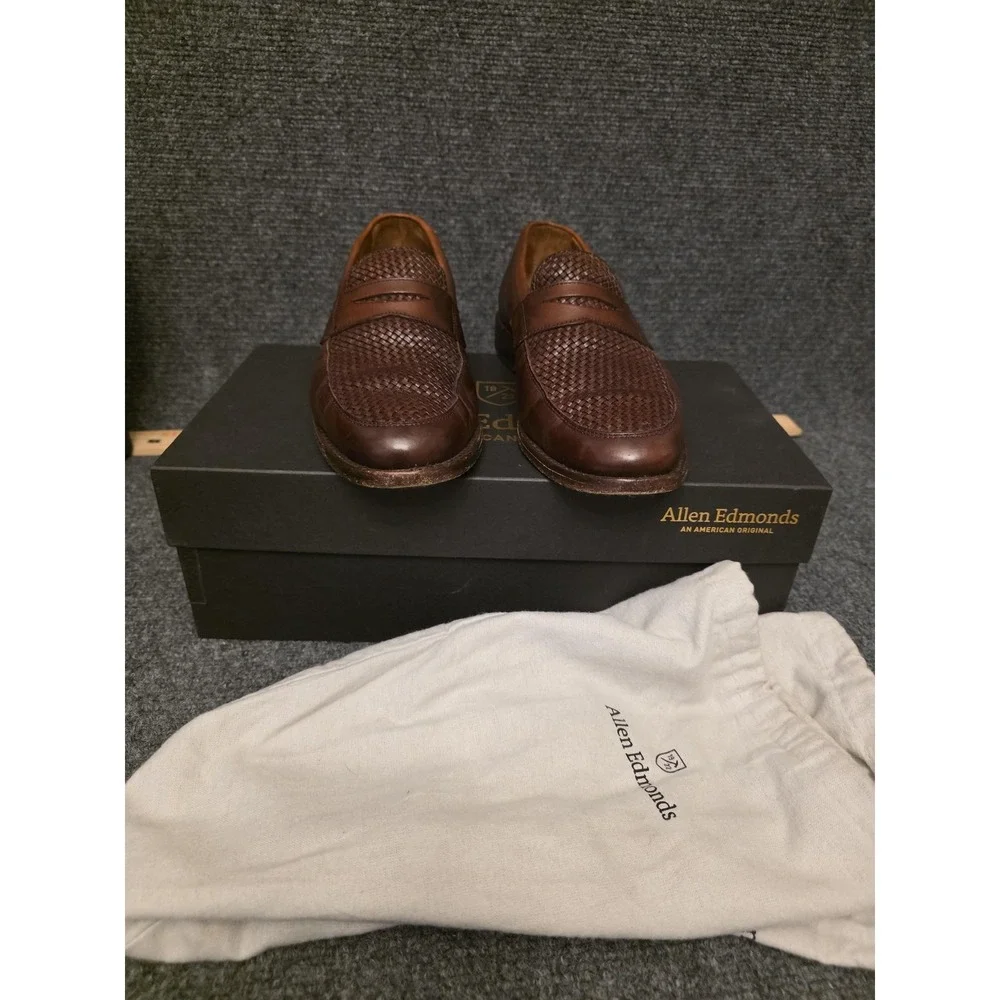 Allen Edmonds Shoes Mens‎ Size 8.5 Brown Leather Woven Loafer Slip On Lake Bluff